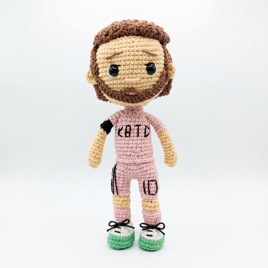 Muñeco futbolista amigurumi personalizado con equipación deportiva